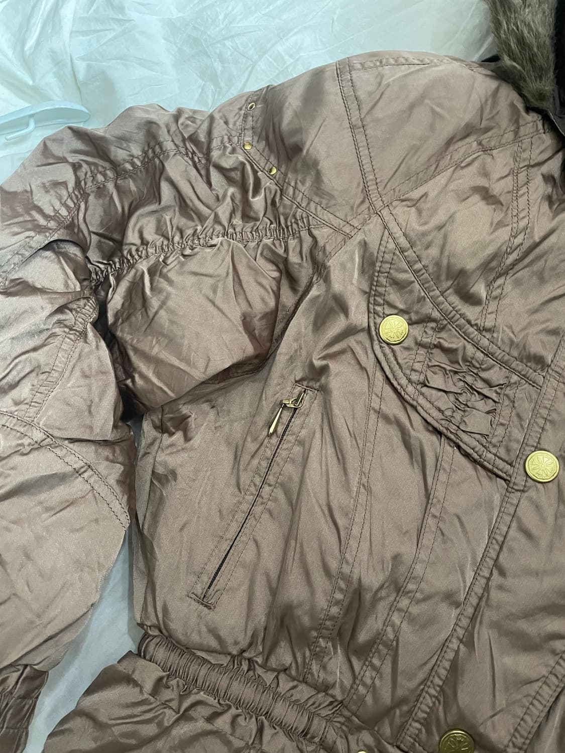 빈티지 브론즈 퍼후드 숏패딩 / Y2K 글램 자켓 상품이미지3