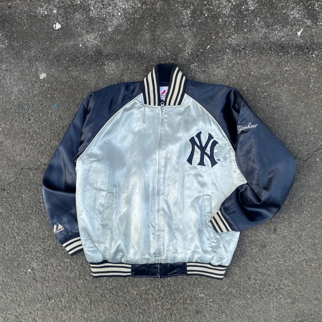 90s 마제스틱 양키즈 사틴 바시티 올드스쿨 스타디움 자켓 M 상품이미지7