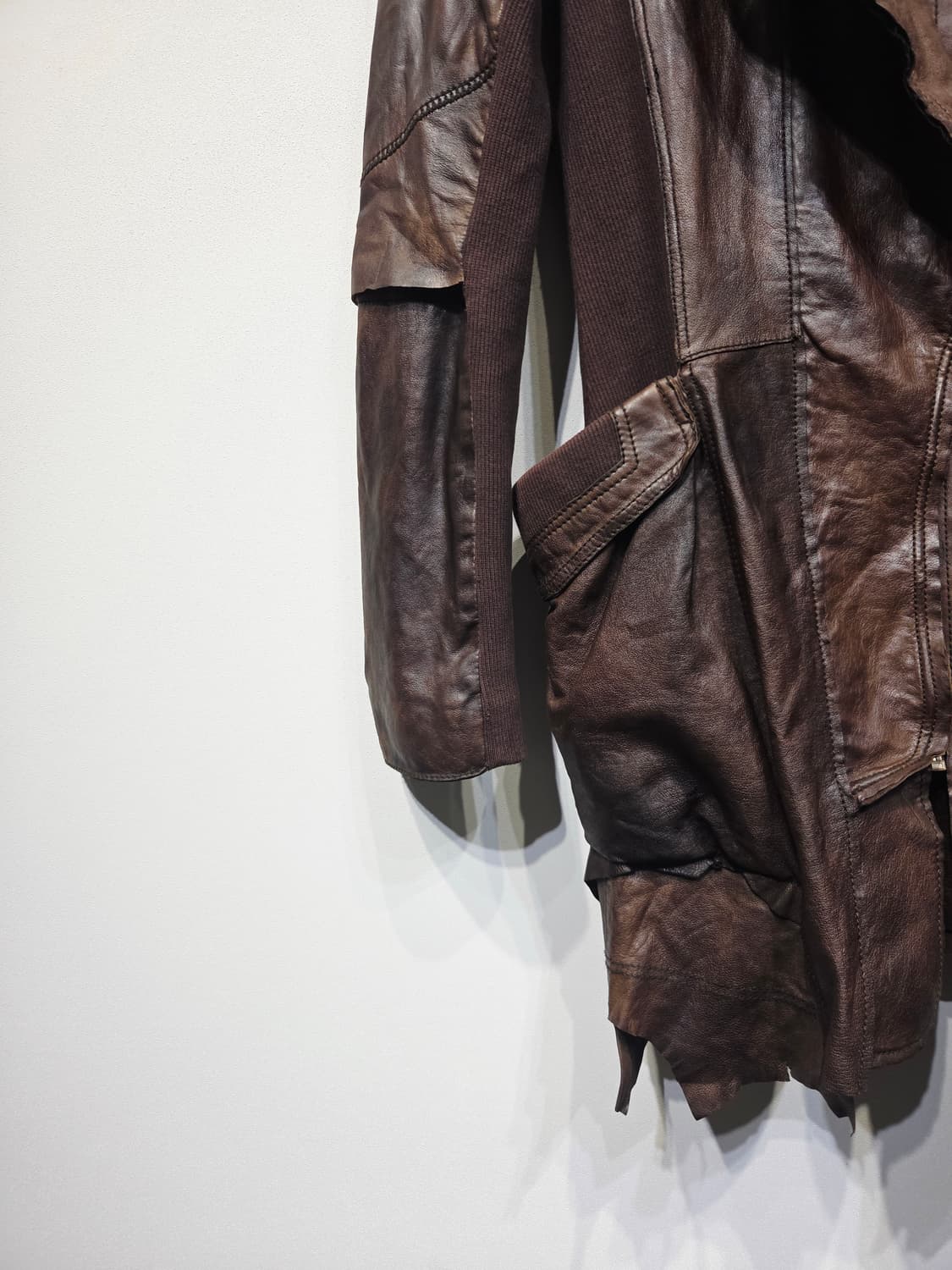 Doho 도호 리얼 양가죽 니트 배색 비대칭 자켓 상품이미지4