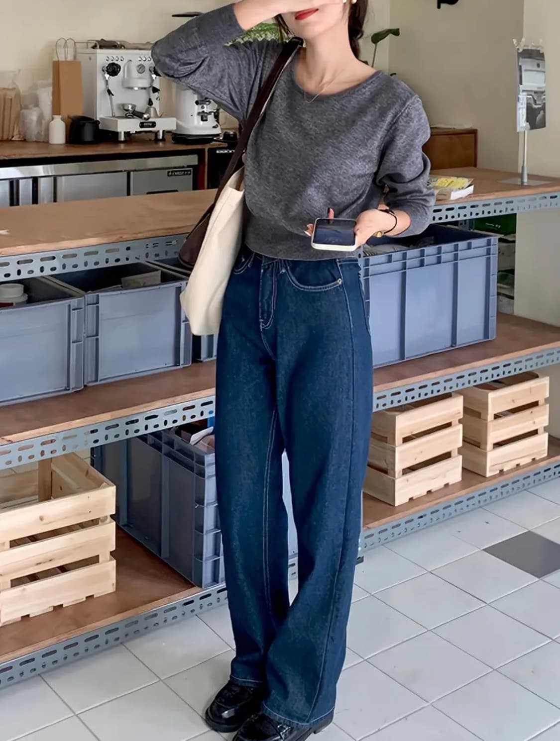 U넥 그레이 긴팔니트 상품이미지3