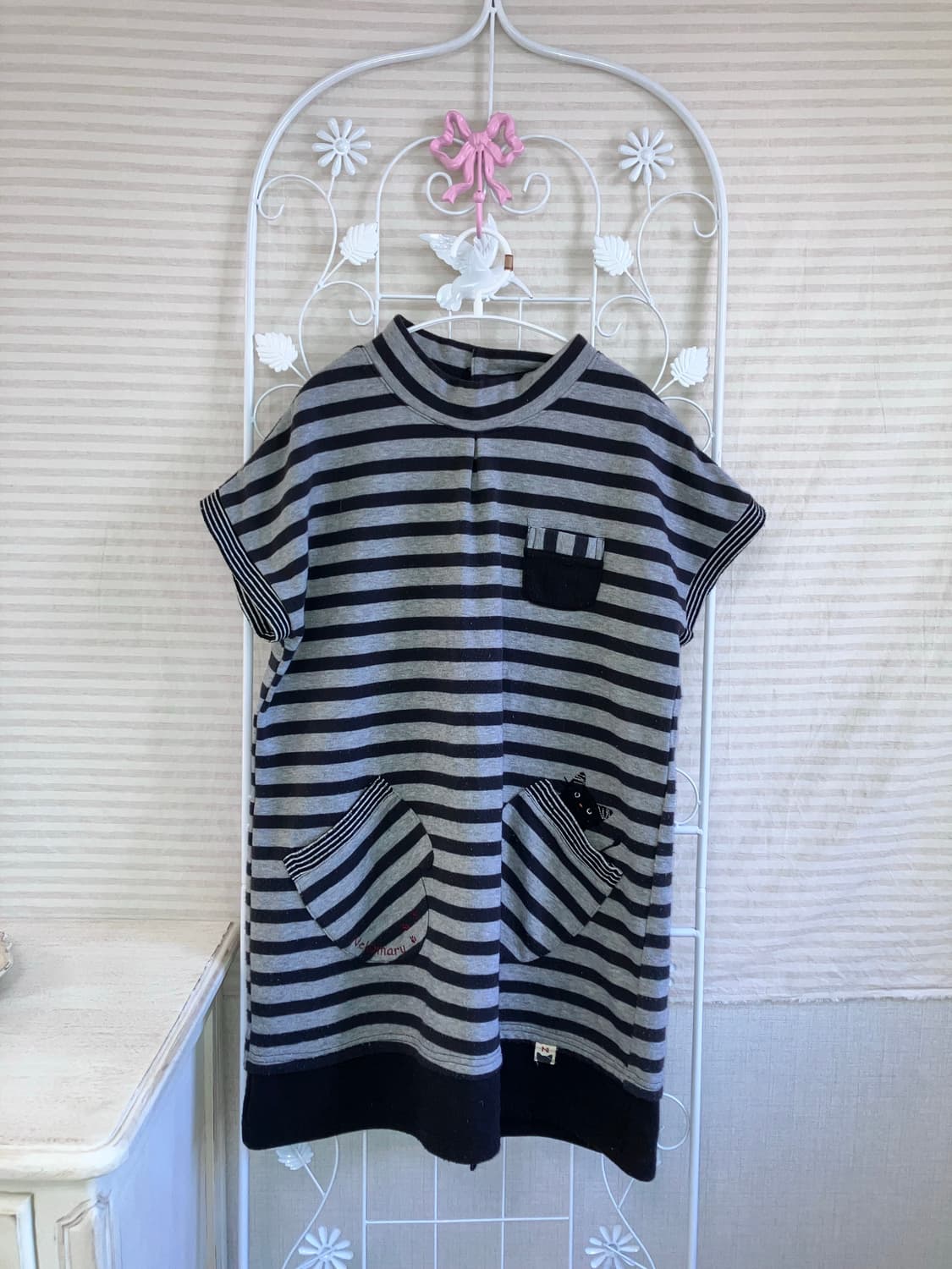 빈티지 차콜 스트라이프 반팔 y2k 스트릿 갸루 펑키 일본빈티지 상품이미지4