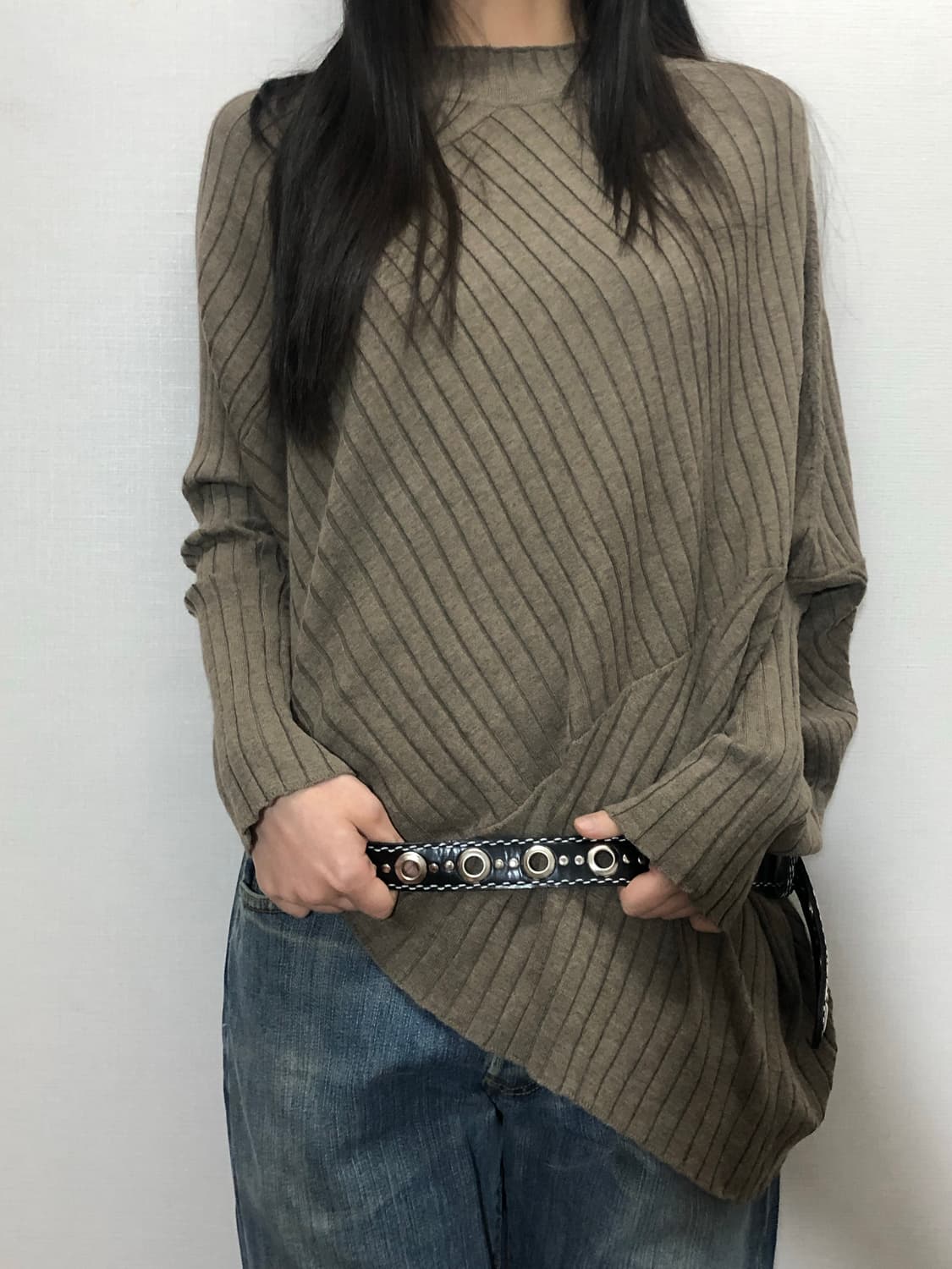 빈티지 브라운 스트라이프 패턴 니트 상품이미지3