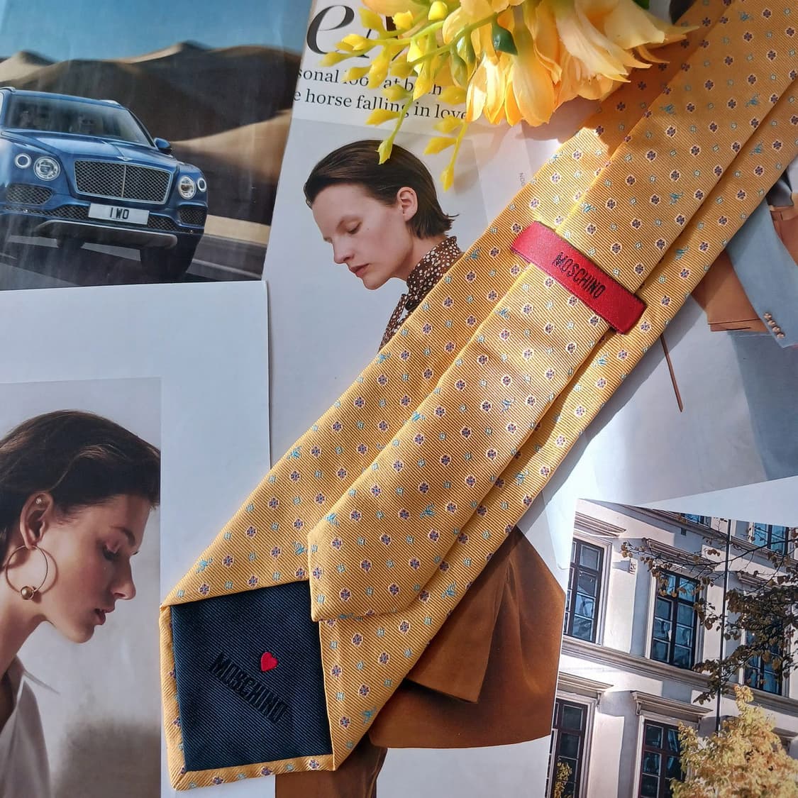 모스키노 실크 옐로 이니셜 자카드 넥타이 8.2cm A+등급 A18858 상품이미지4
