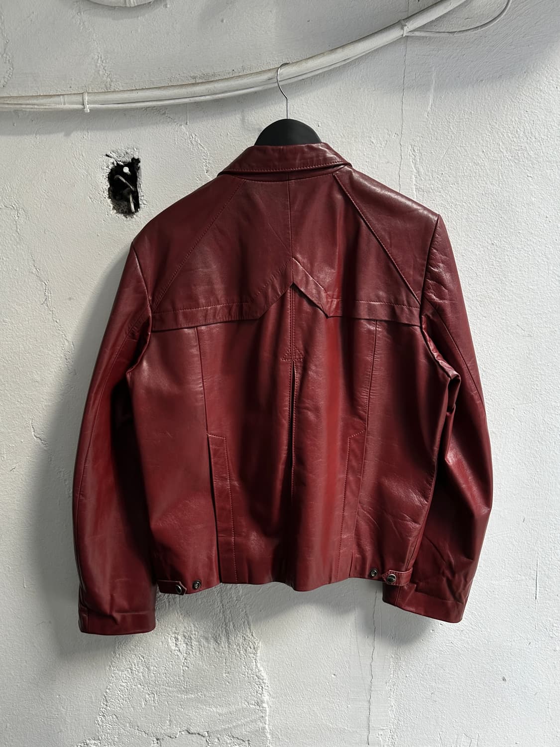 80's 빈티지 버건디 크롭 레더 자켓 라이더 자켓 파이트클럽st 상품이미지4