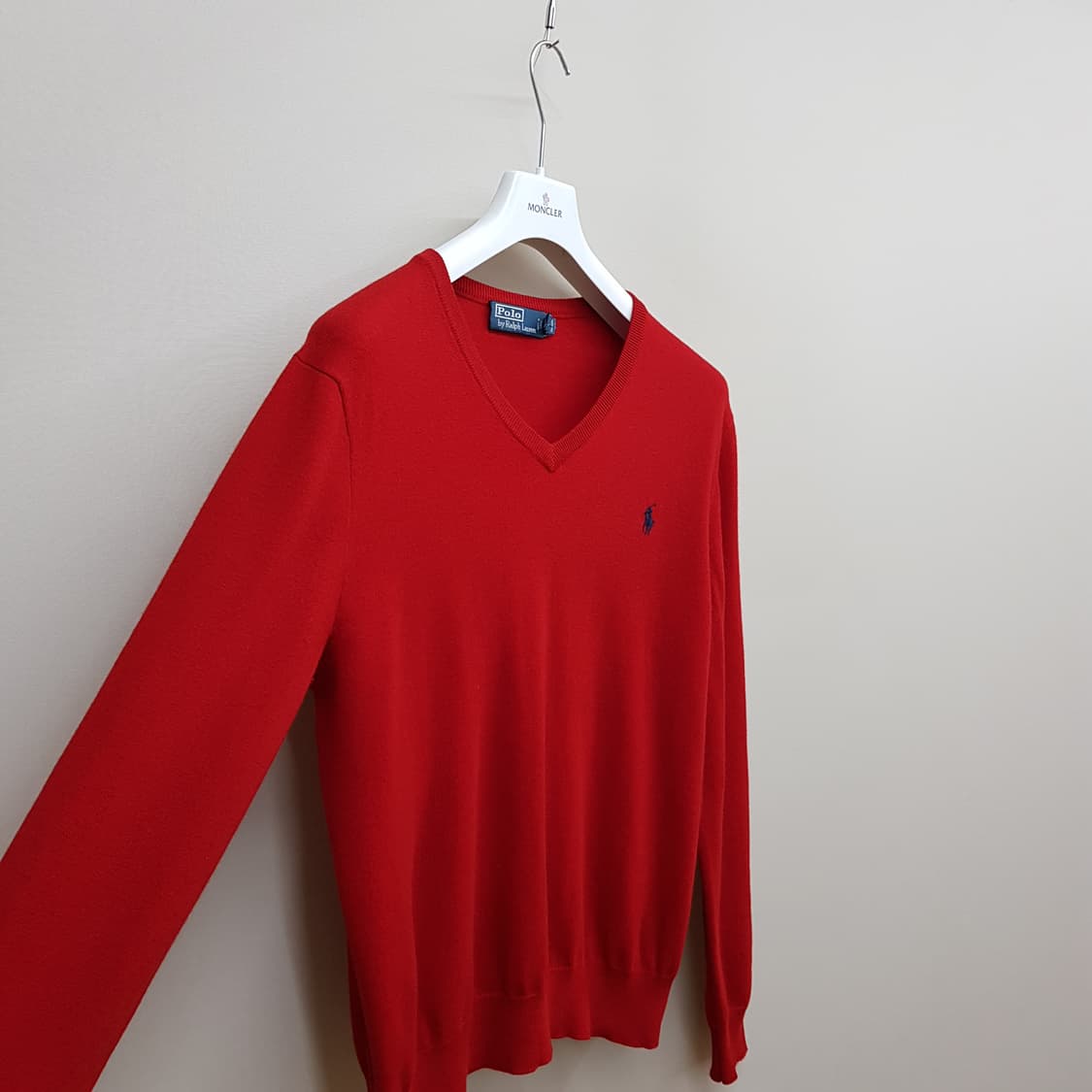 폴로 랄프로렌 레드 브이넥 메리노 울 니트 XL사이즈 상품이미지3