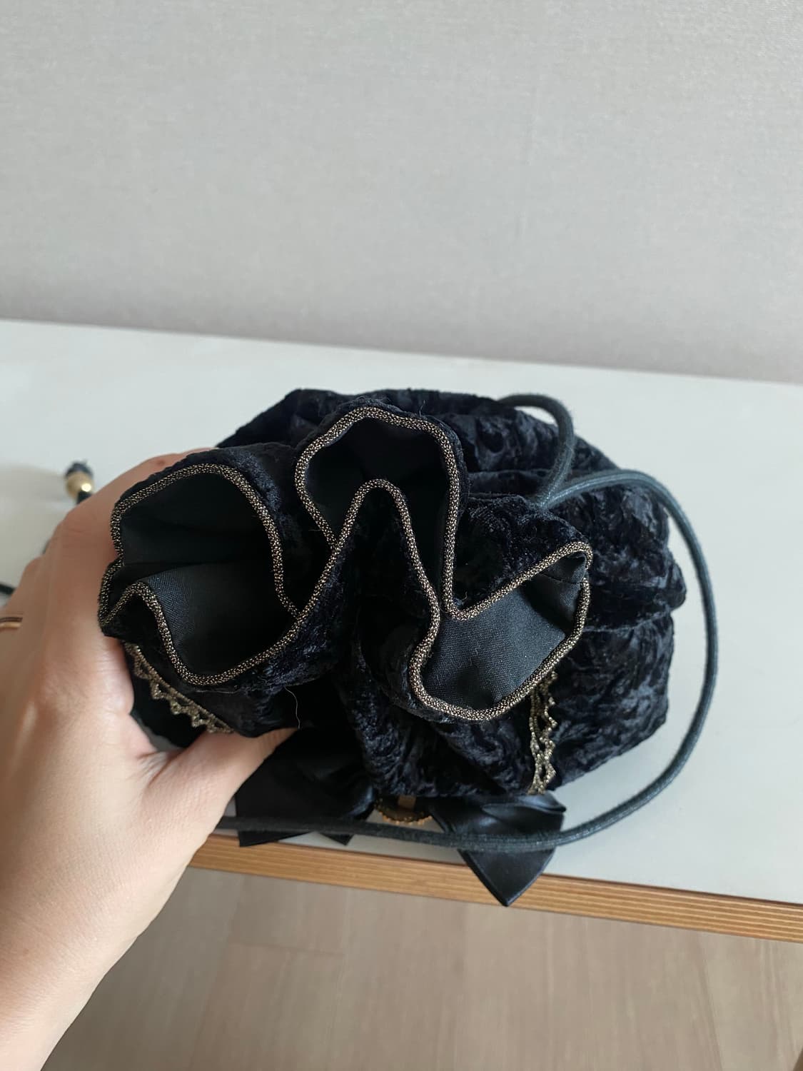 빈티지 블랙 벨벳 복조리 가방 상품이미지8