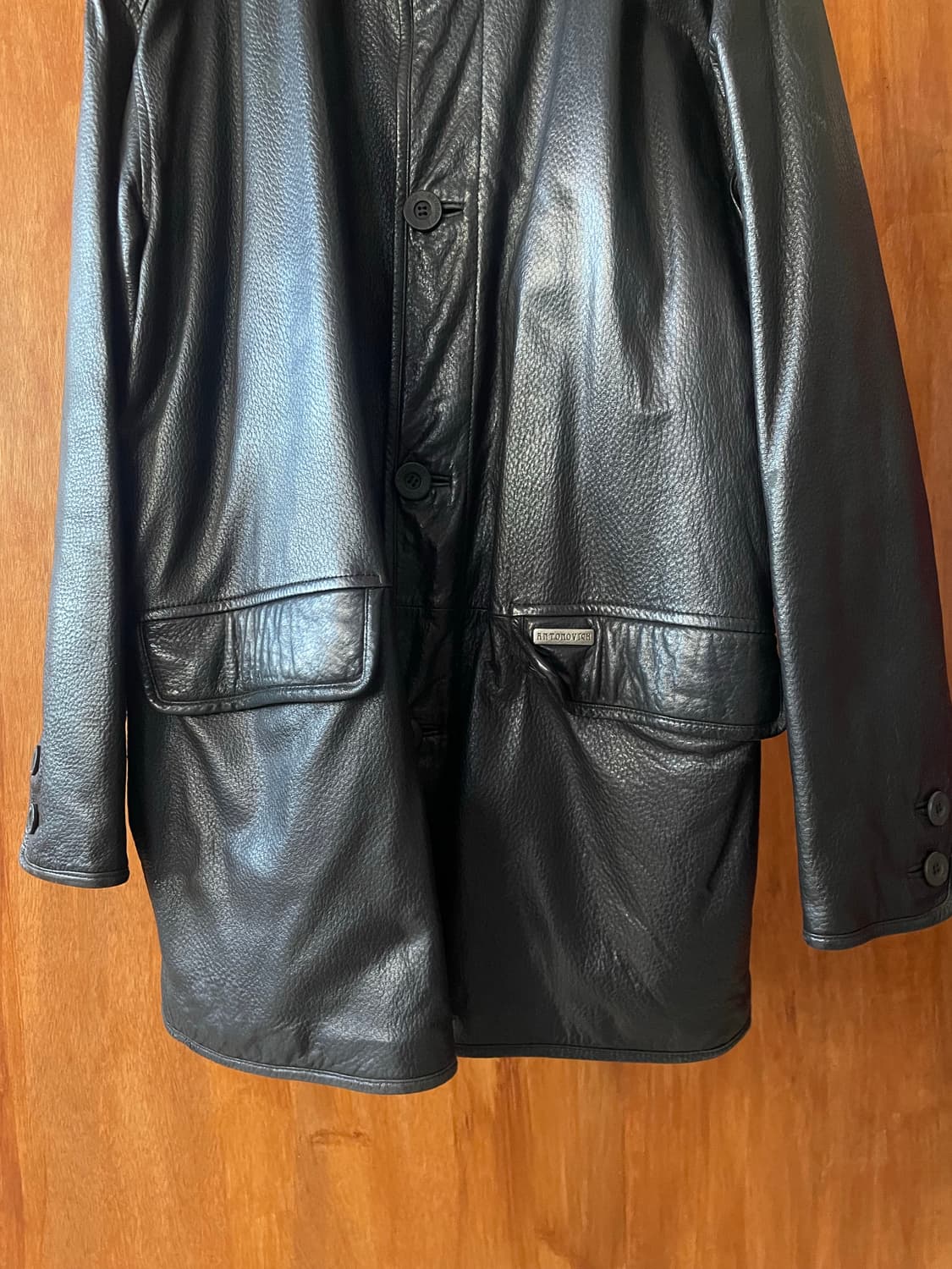 Teddy collar classic leather coat 상품이미지5