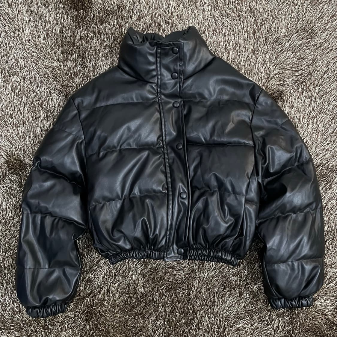 블랙 페이크 레더 숏 패딩 XL 상품이미지1