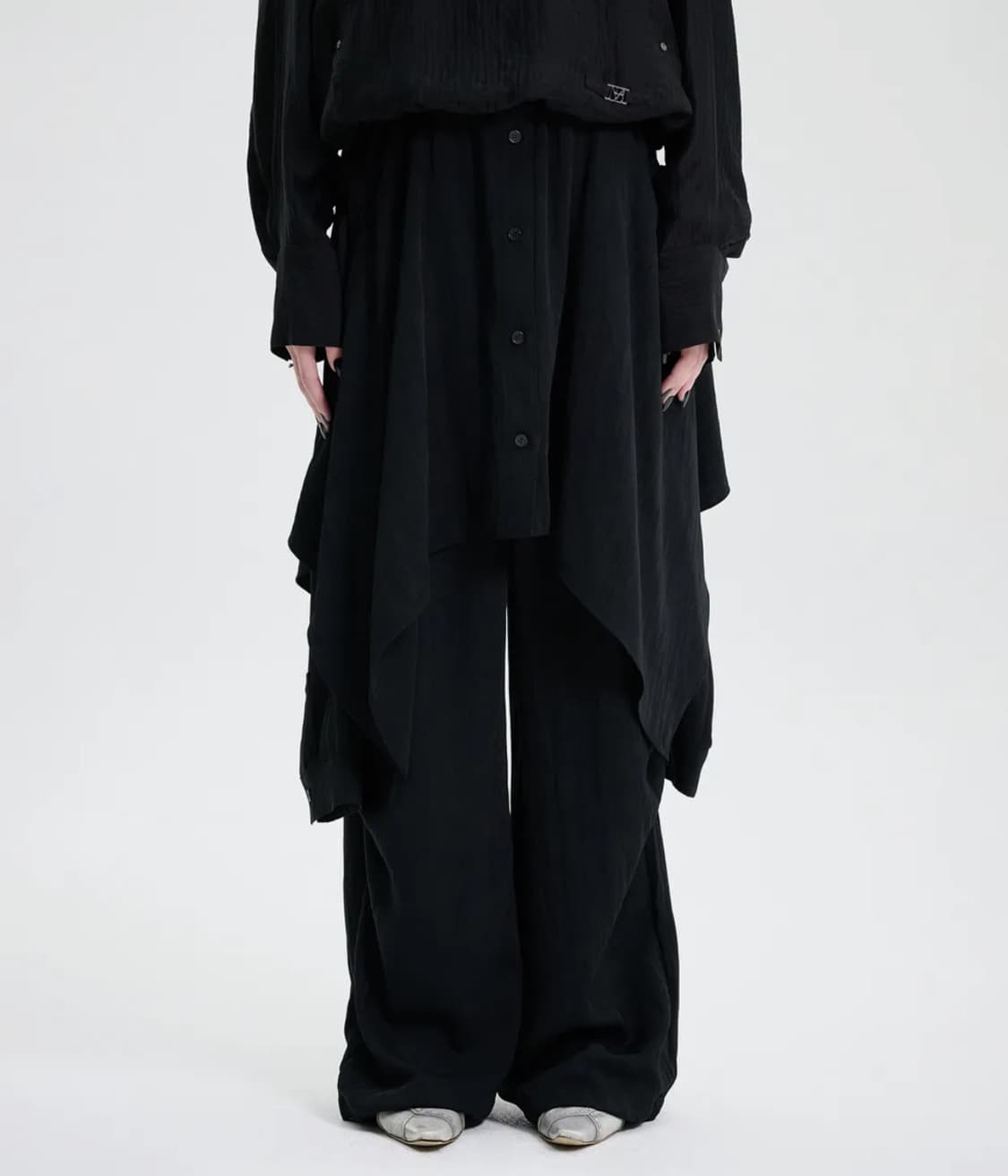 트리밍버드 셔츠 레이어드 팬츠 블랙 상품이미지1