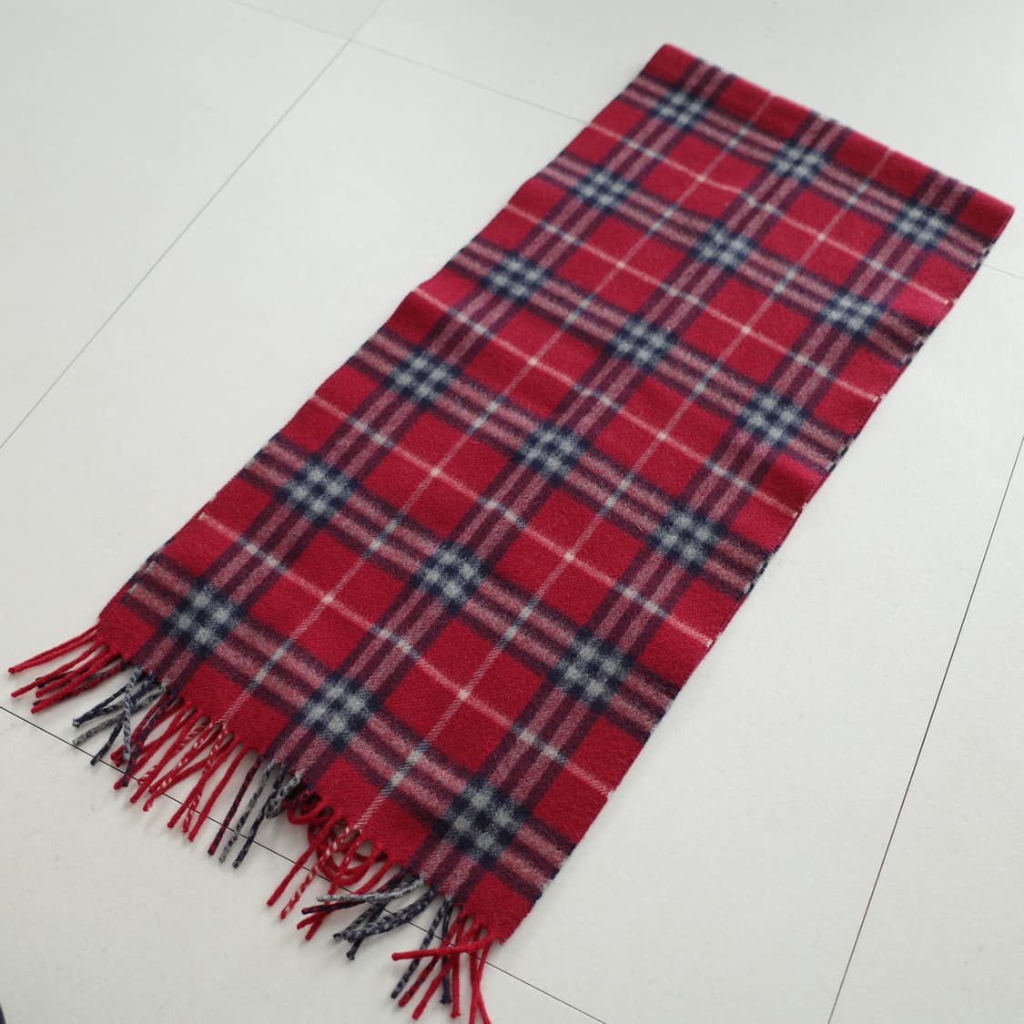 영국 생산 100% 캐시미어 버버리 체크 레드 머플러 상품이미지6
