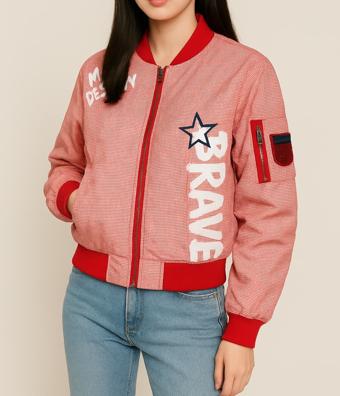 에고이스트 체크무늬 레드 봄버 자켓_55 상품이미지1