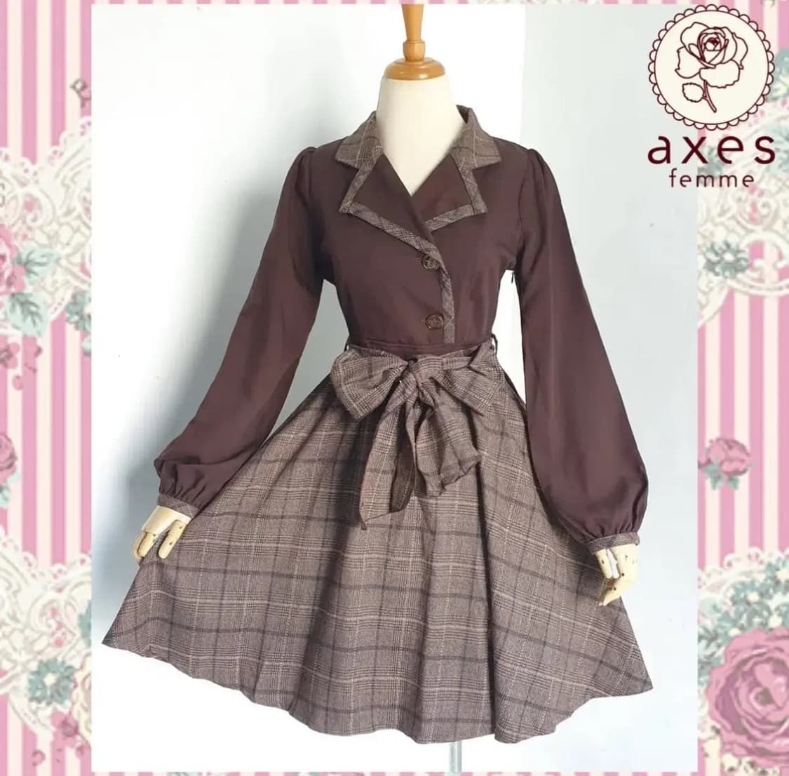 axes femme 엑시즈팜 브라운 체크 원피스 코트 드레스  상품이미지1