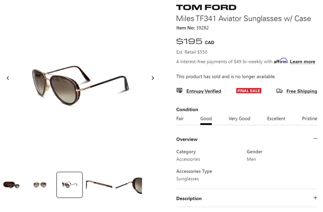 톰포드 TOM FORD 이태리 명품 MILES 보잉 선글라스 0086 상품이미지7