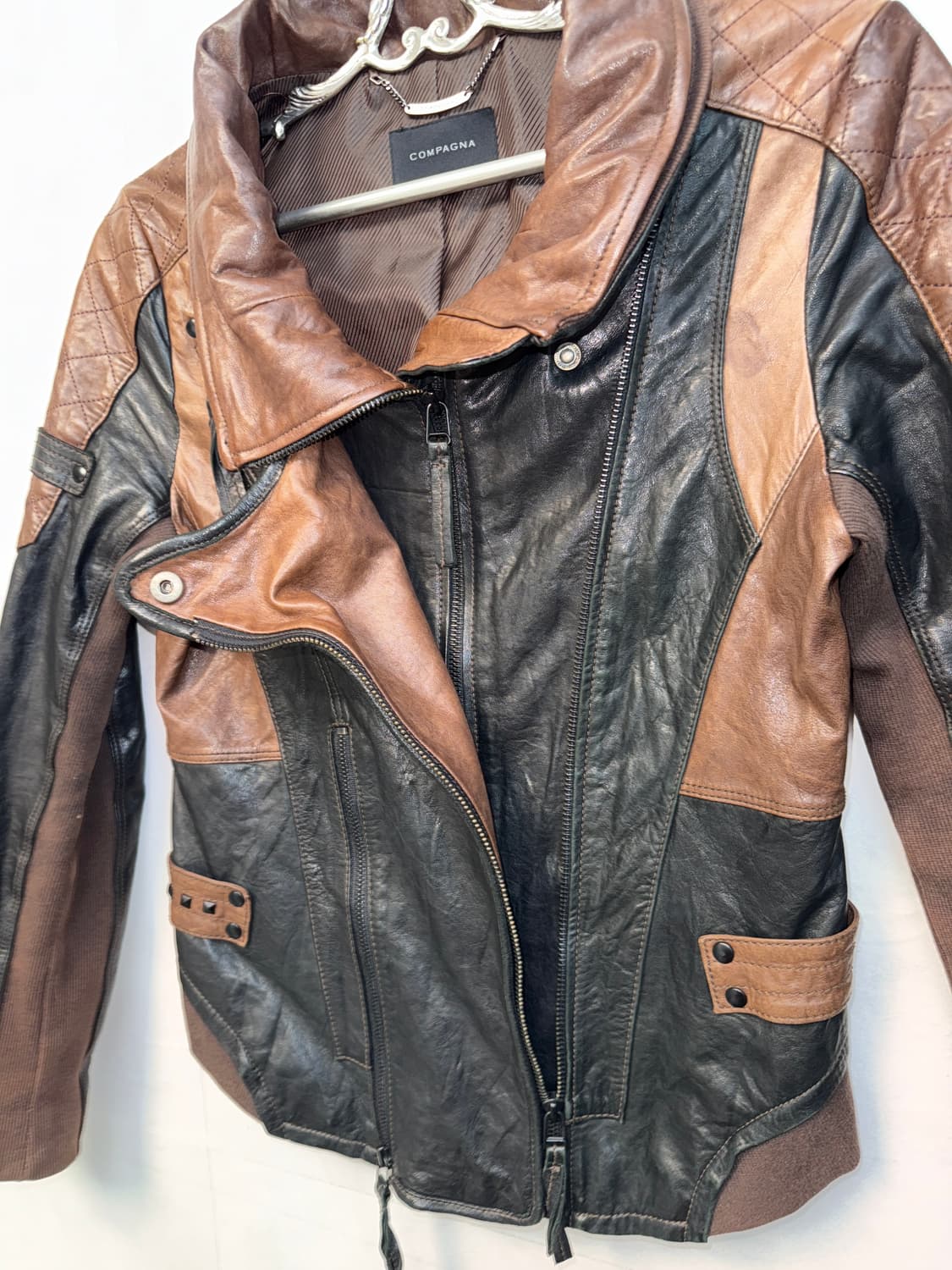 Black&brown lamb skin double zipper jk 상품이미지4