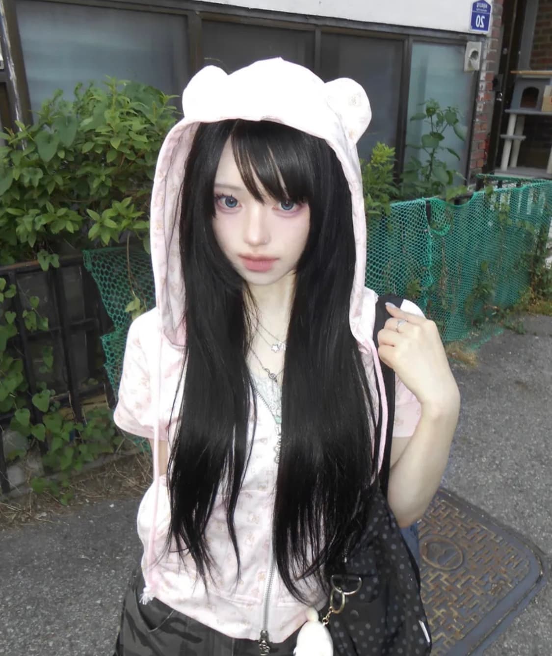 허그유어스킨 코리락쿠마 프린트 후드집업 (핑크) 상품이미지2