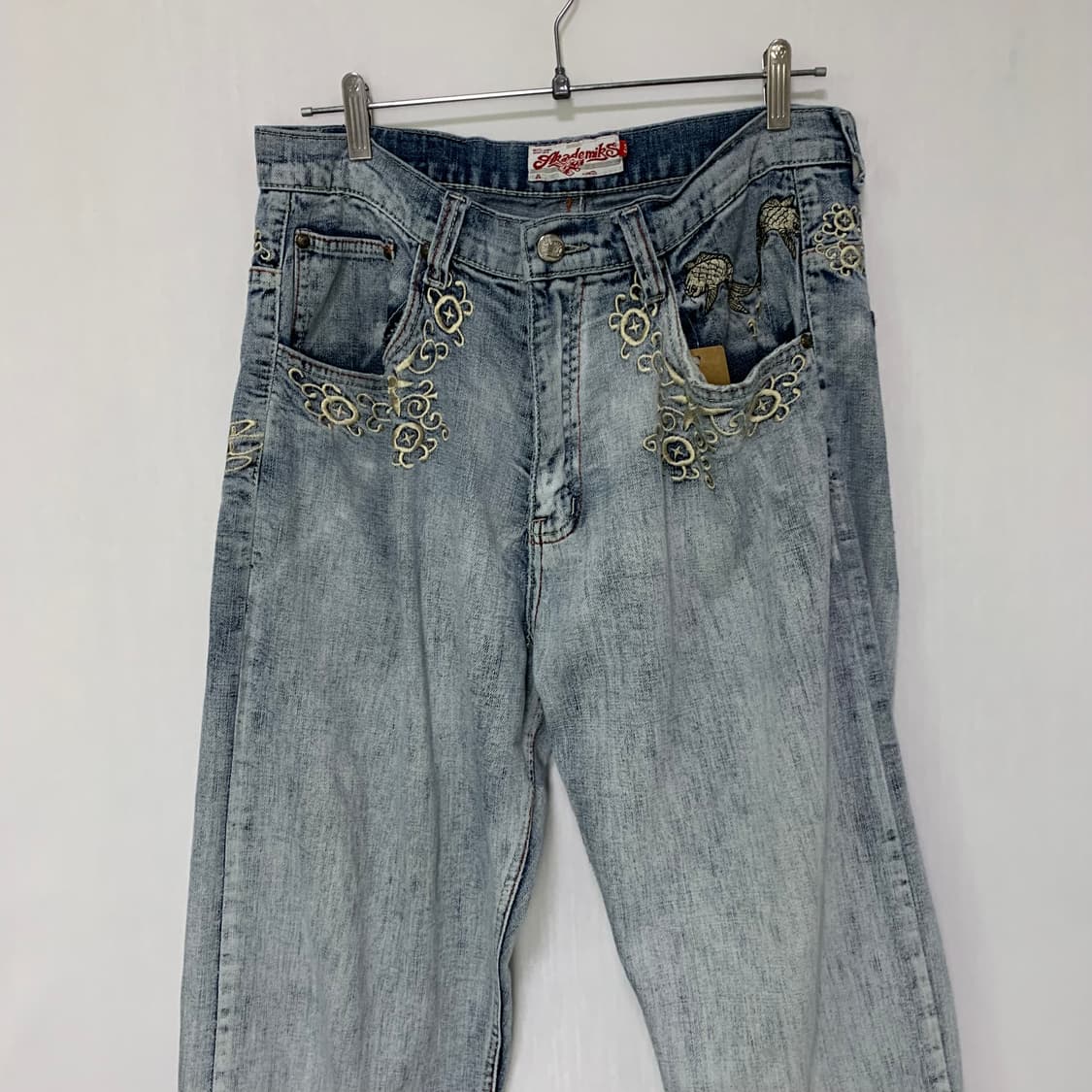 아카데믹스 00s 연청 워싱 데님 팬츠 오리엔탈 자수 빈티지 청바지 36 상품이미지2