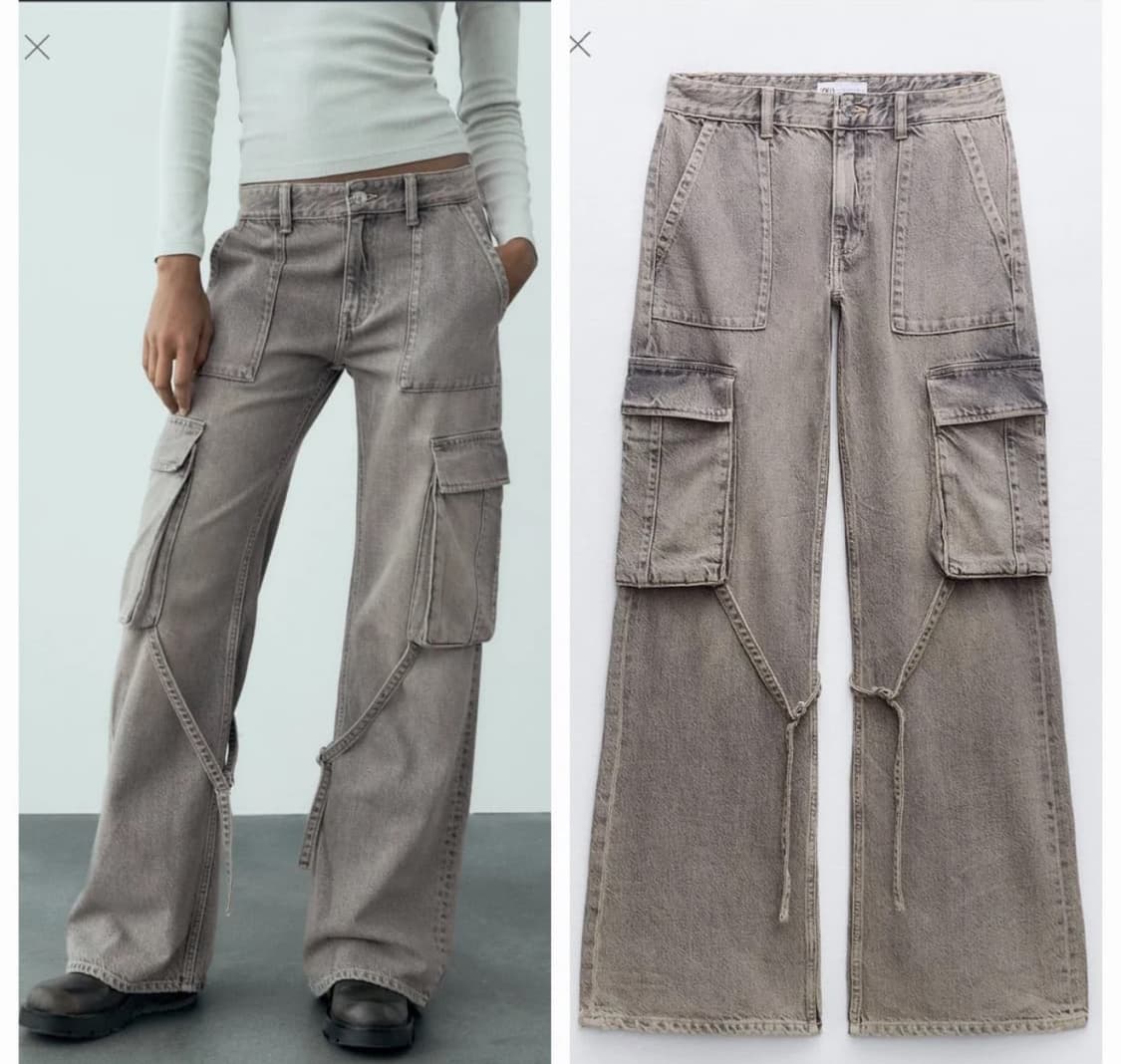 여성용 자라 TRF 데님 와이드 카고팬츠 상품이미지1
