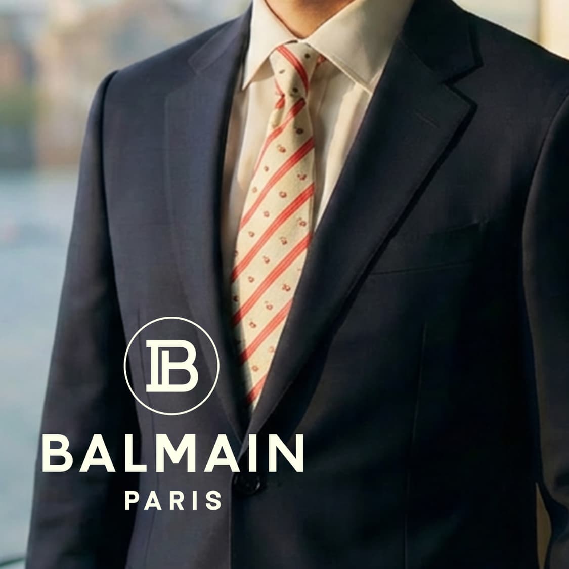 발망 아이보리 스트라이프 자수 넥타이 9.6cm A+등급 A19706 상품이미지1