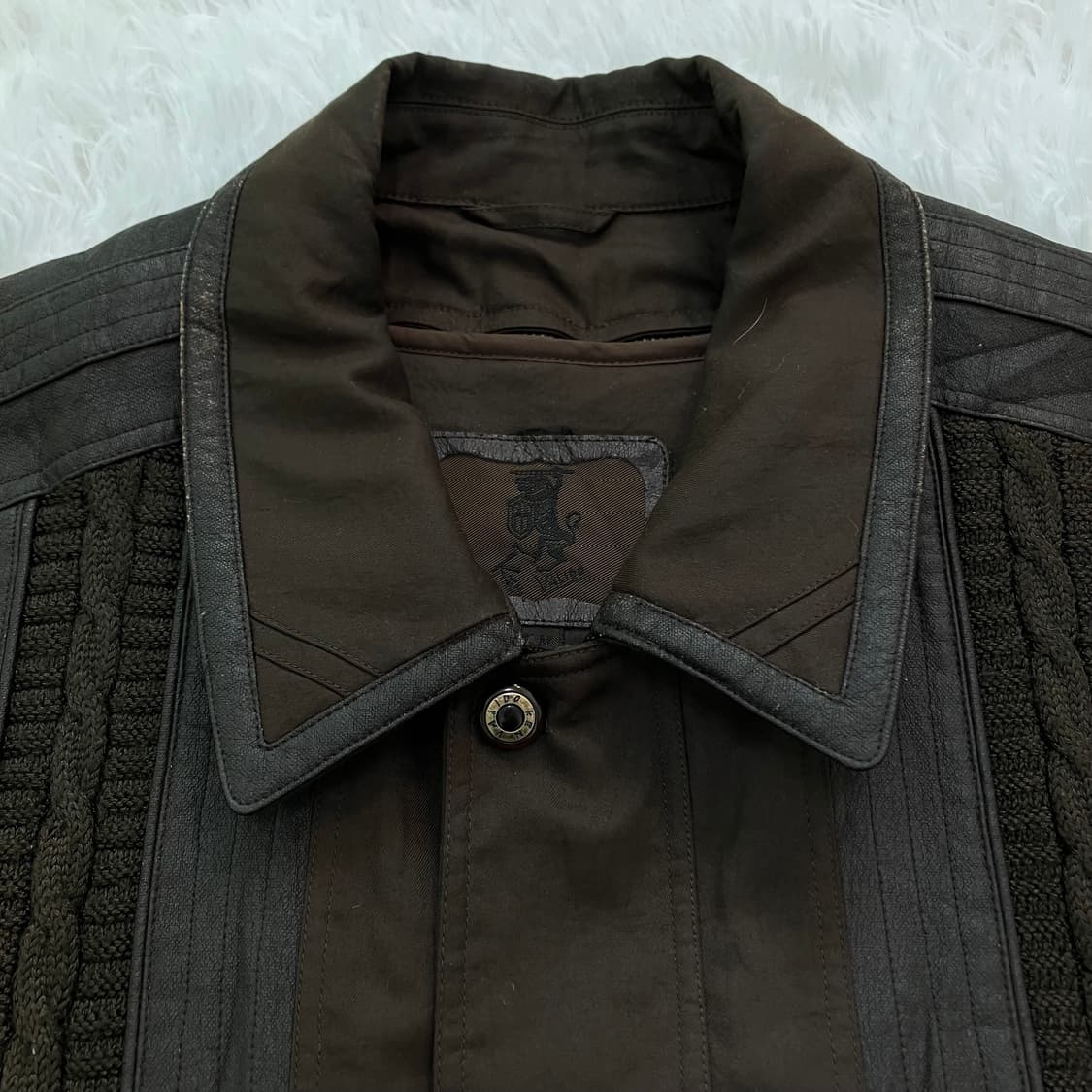 빈티지 초코 브라운 레더 라인 블루종 787 y2k 스트릿 갸루 펑키 상품이미지5