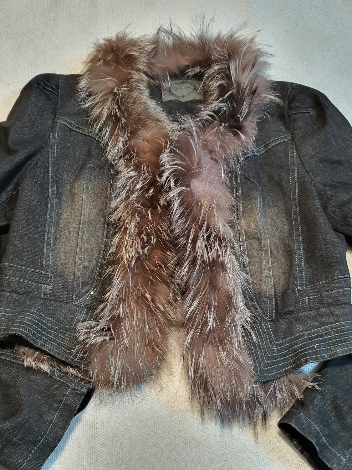 [갸루] 데님 퍼 자켓 조끼 상품이미지2