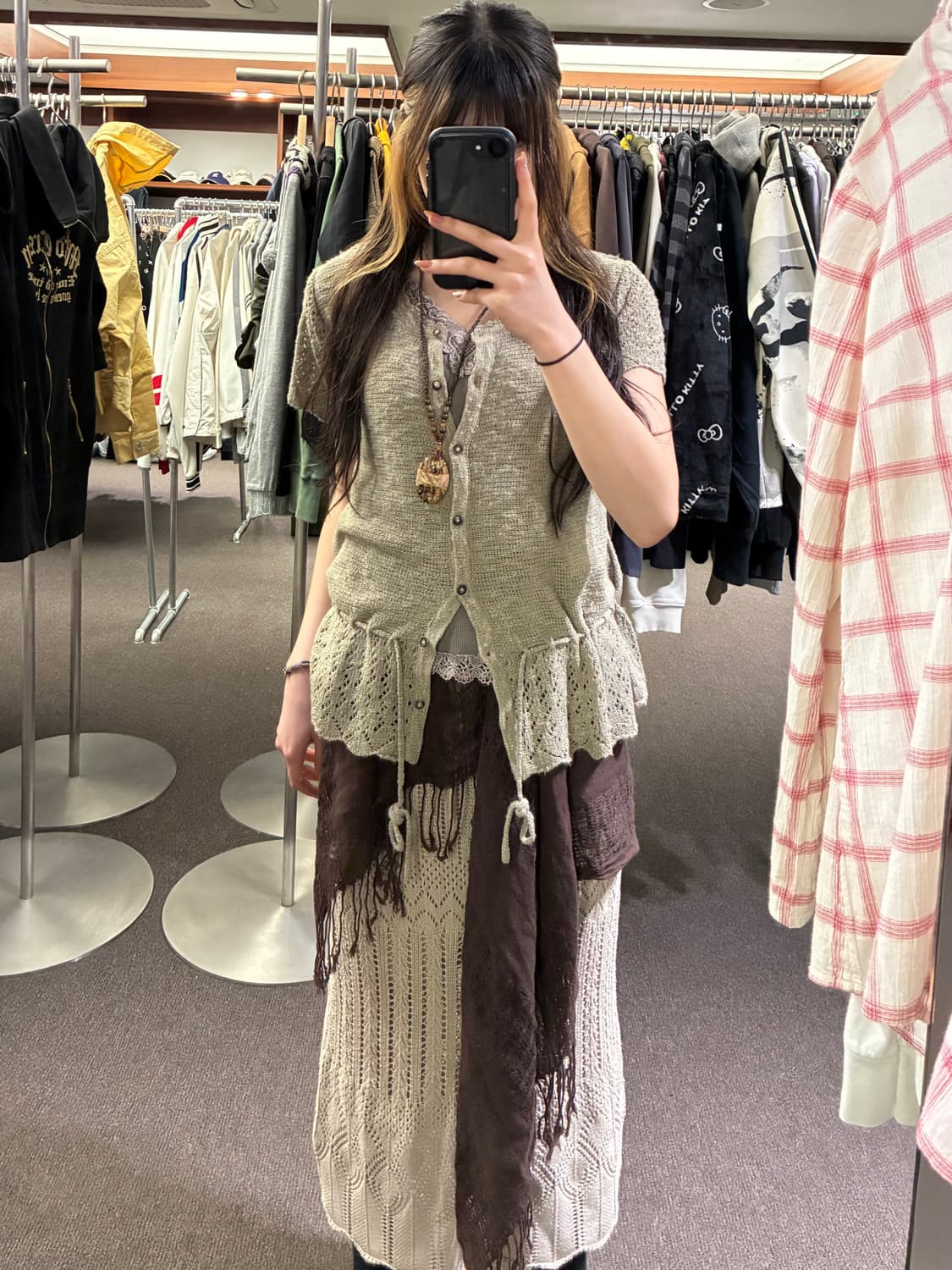 L)Japanese vintage 여성 펀칭 반팔 니트 가디건 상품이미지9