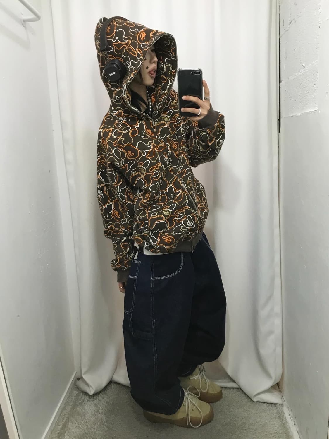 Bape Neon Brown Two-Way Hood Zip-Up 상품이미지5