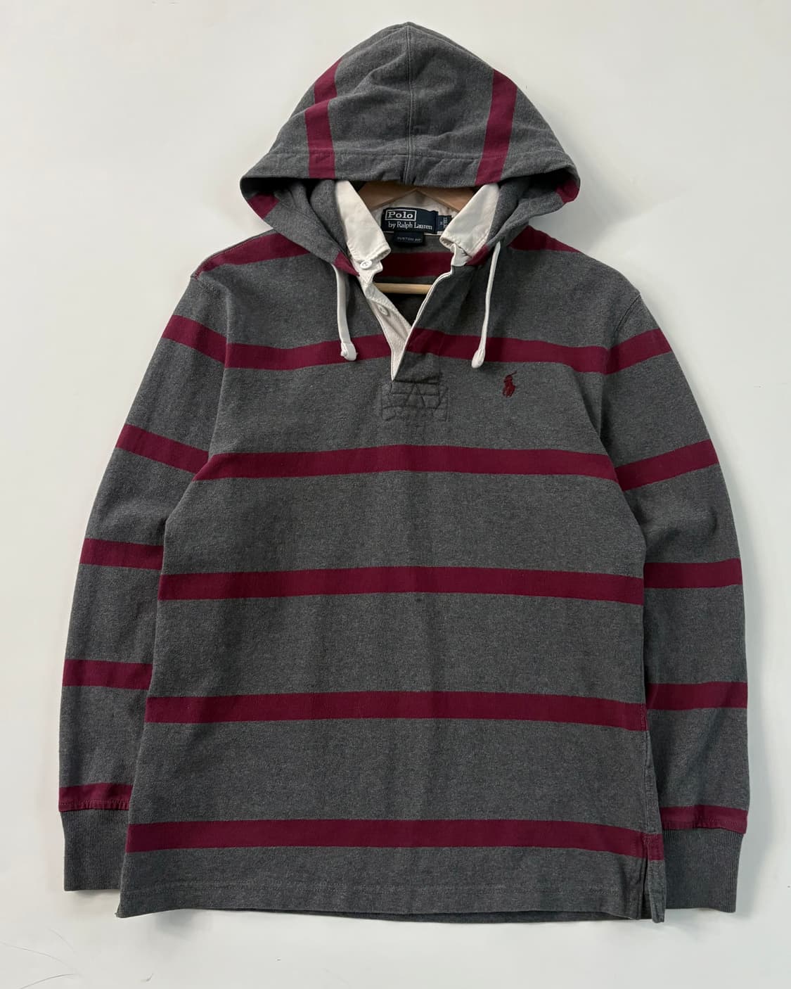 Polo 폴로 랄프로렌 차콜버건디 단가라패턴 럭비 후드 셔츠 상품이미지1