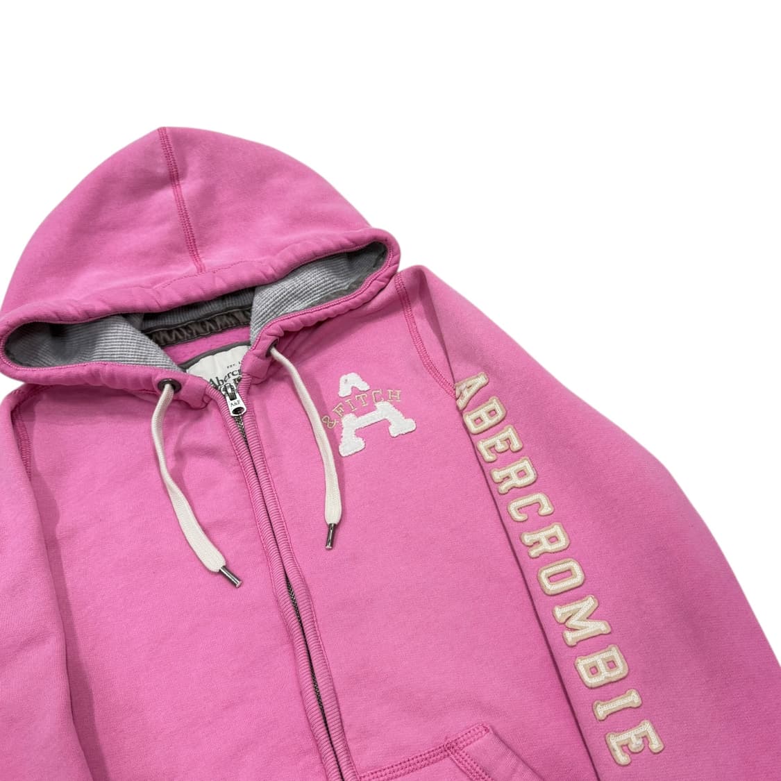 아베크롬비 빈티지 스펠로고 딱붙핏 Y2K 후드집업 자켓 핑크 M 상품이미지2