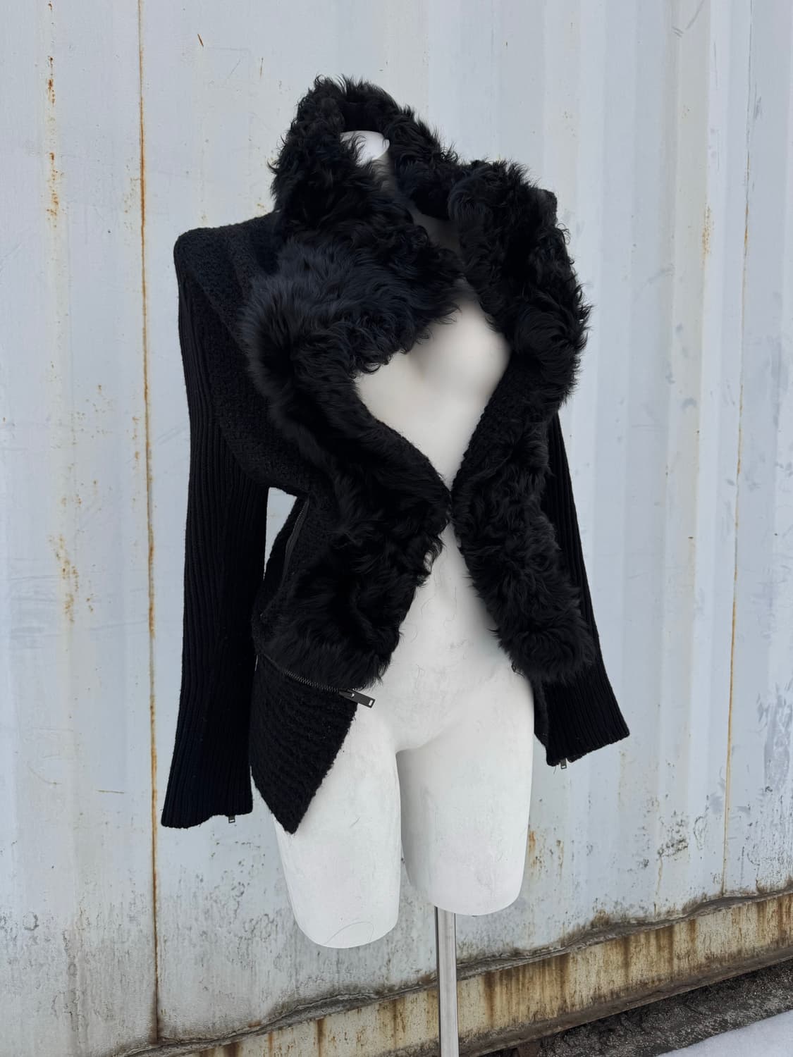 Black Fur Trim Knit Jacket 상품이미지1