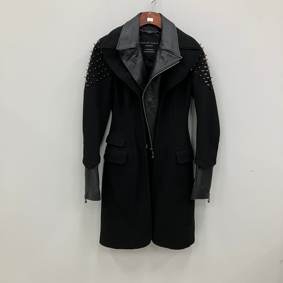 필립 플레인 꾸뛰르 스터드 가죽 트리밍 코트 XS 상품이미지1