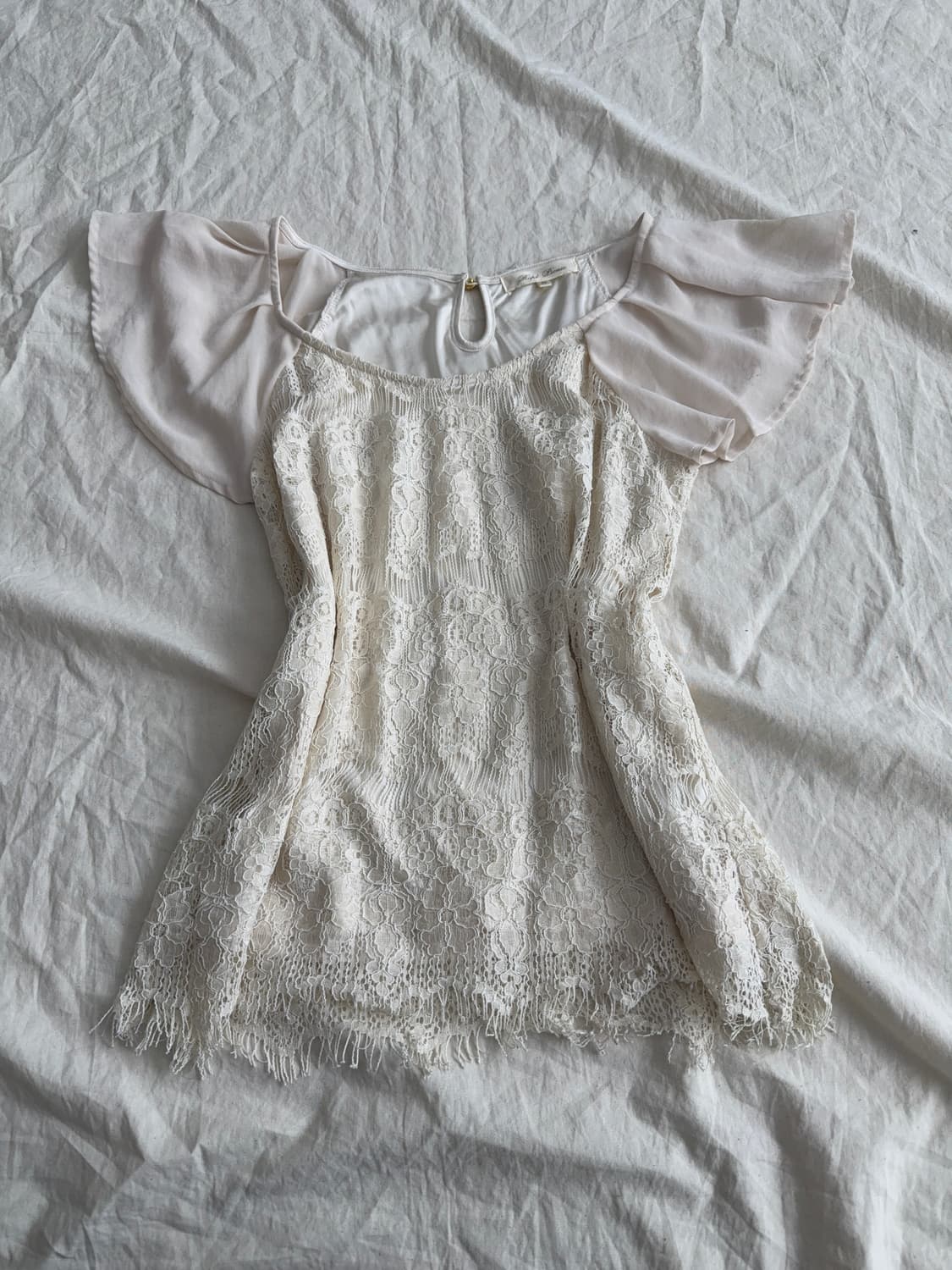 베이지 러블리 페어리 쉬폰 레이스 블라우스 상품이미지1