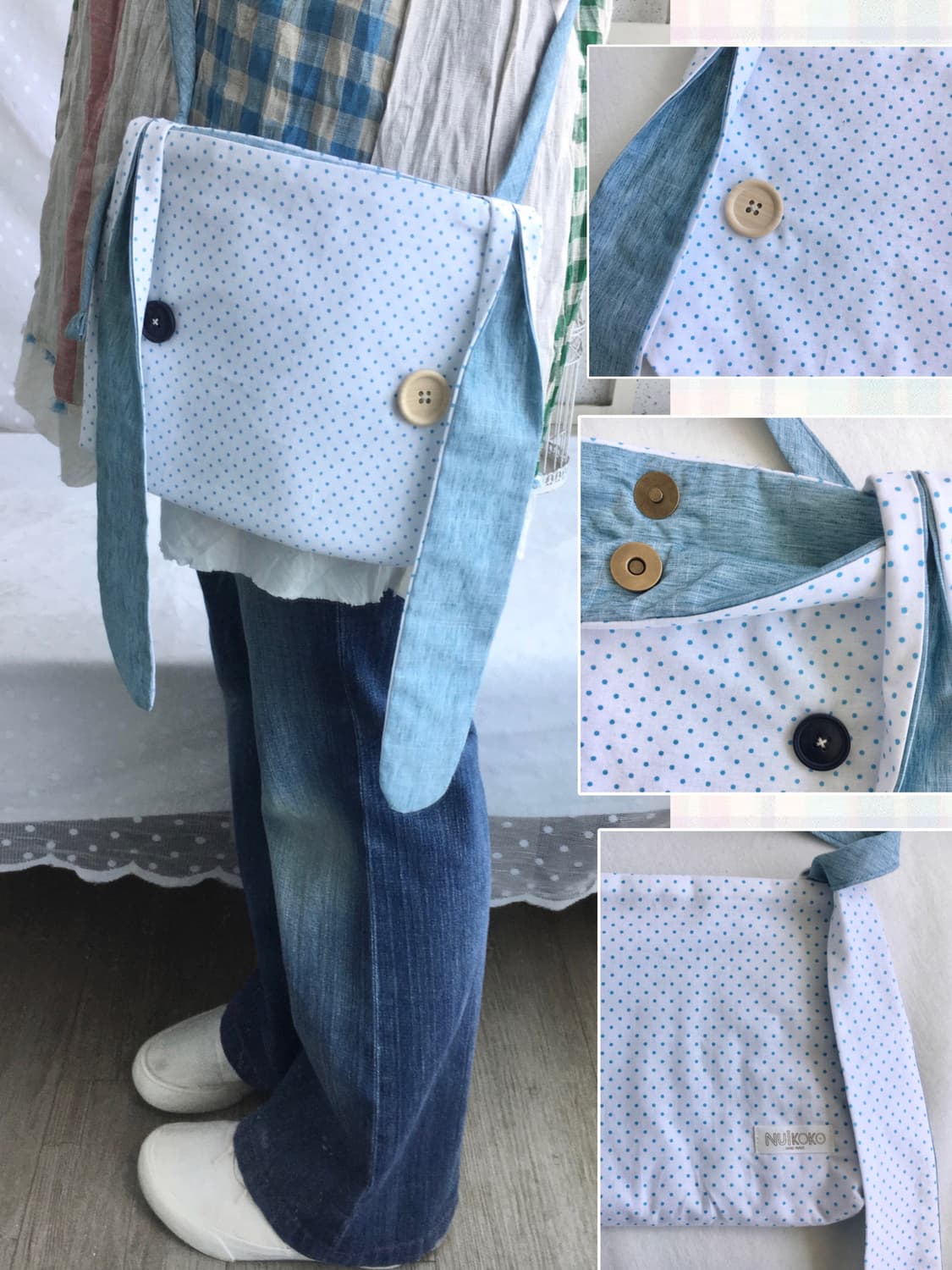 [HANDMADE] 핸드메이드 도트 토끼 크로스백 모리걸 상품이미지1