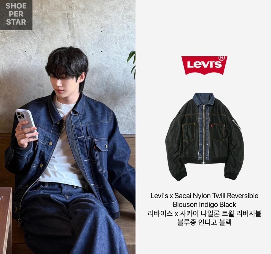 1회착용)리바이스 X 사카이 리버시블 블루종 인디고 블랙 상품이미지2