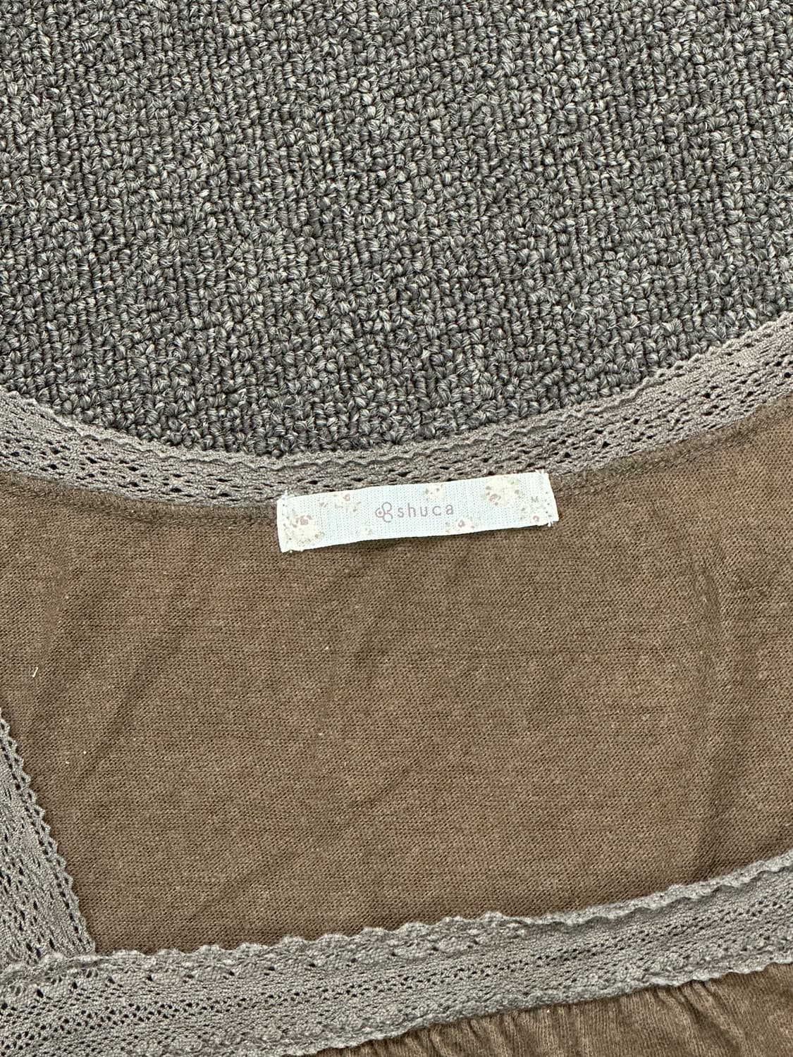 M)Japanese vintage 여성 보트넥 레이스 디테일 브라운 7부 상품이미지4