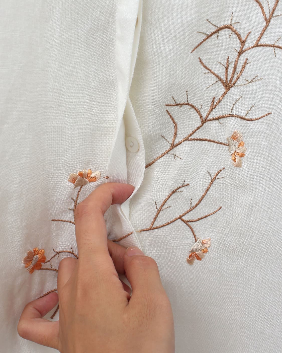 유럽 빈티지 라미 모시 플라워 자수 여름 화이트 셔츠 블라우스 상품이미지3