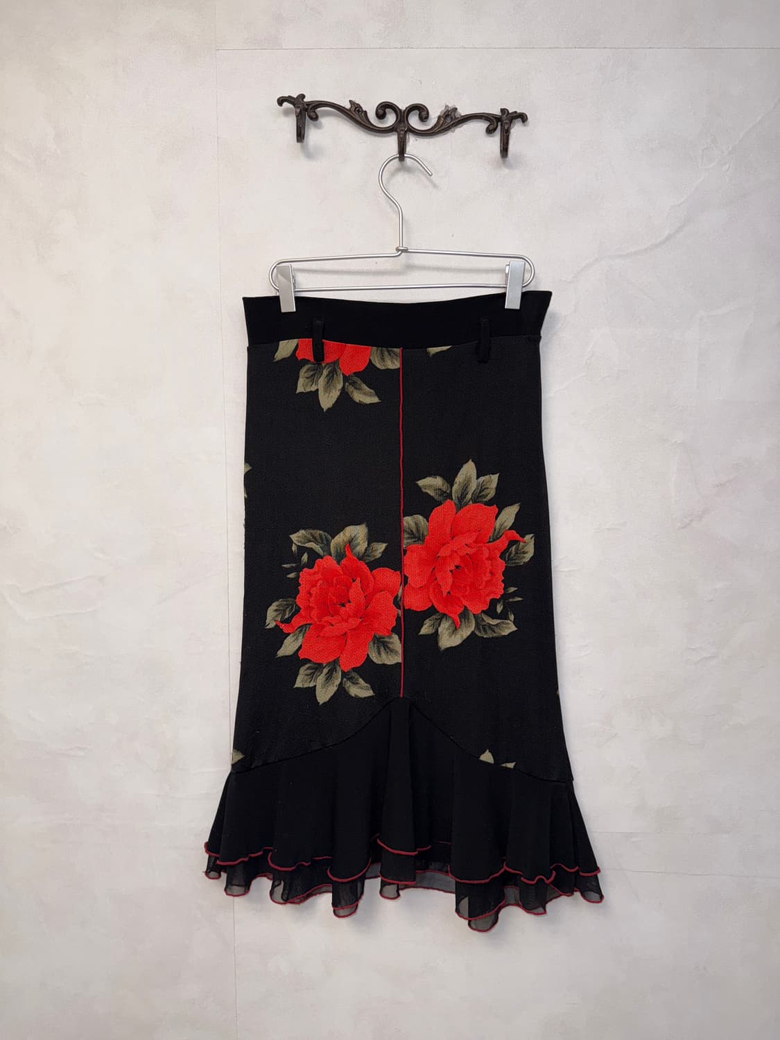 Ozz On black red oriental flower skirt 상품이미지1