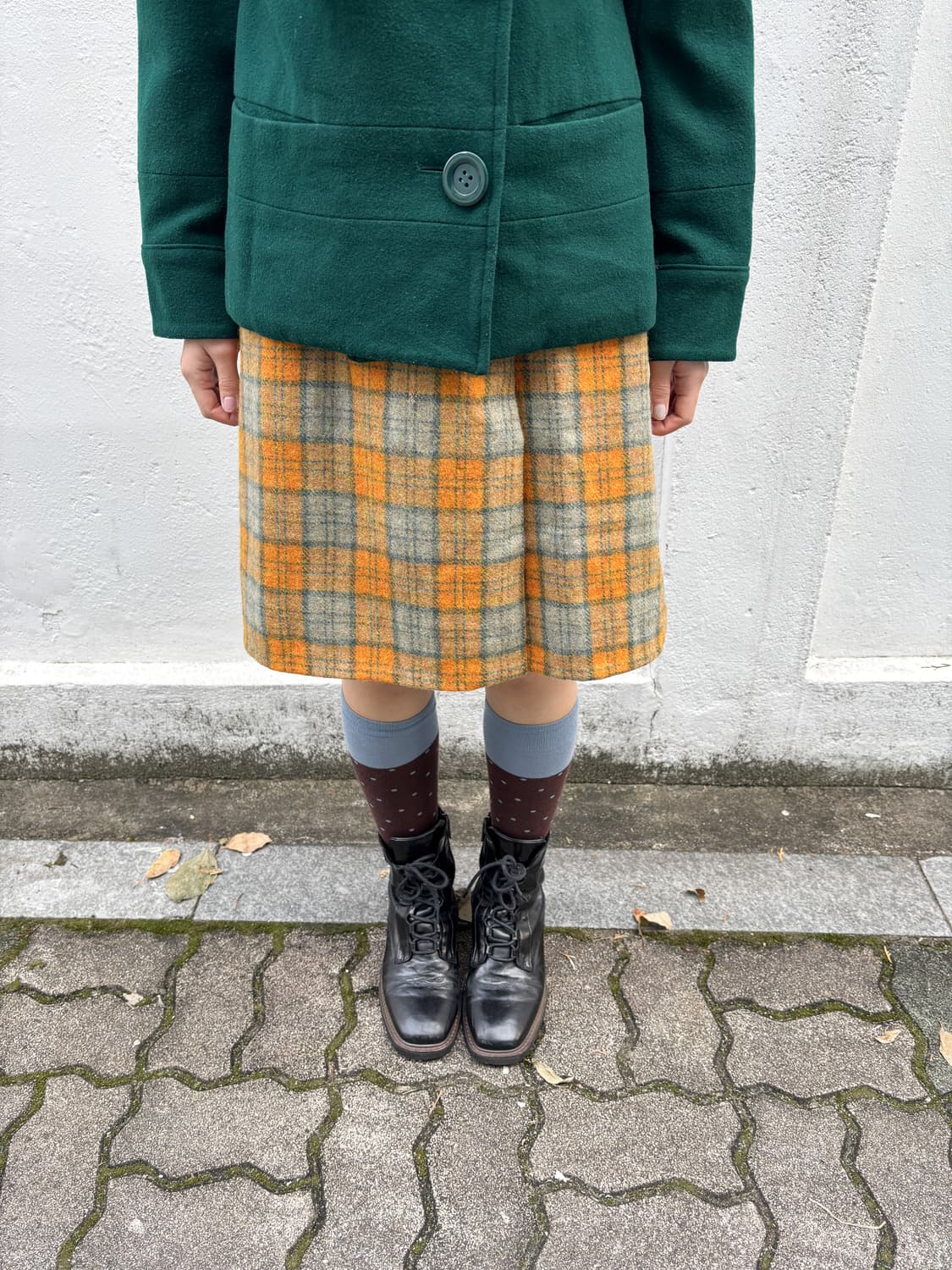 빈티지 체크 버튼 스커트 상품이미지4