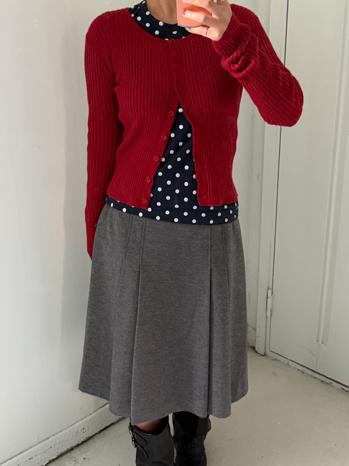 일본빈티지 레드 숏 슬림가디건 상품이미지2