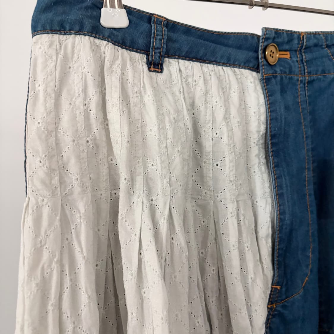 Punching Lace Denim Docking Skirt 상품이미지4
