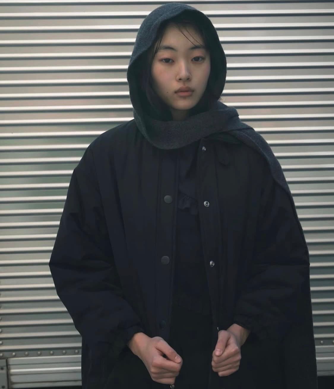 코스모스 cosmoss 울 후드 머플러 차콜 상품이미지4