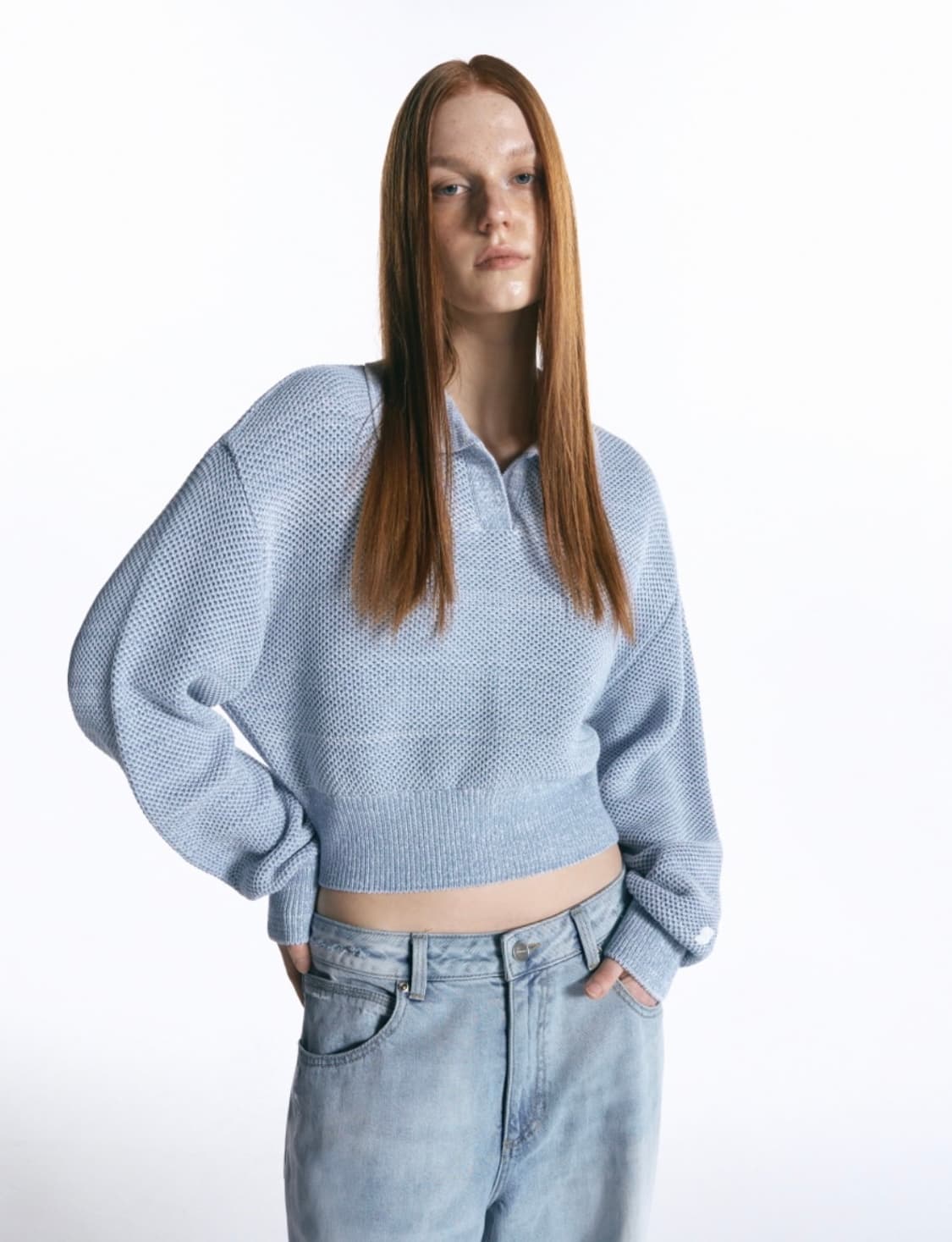 인사일런스 우먼 카라 크롭 니트 BLUE 상품이미지1