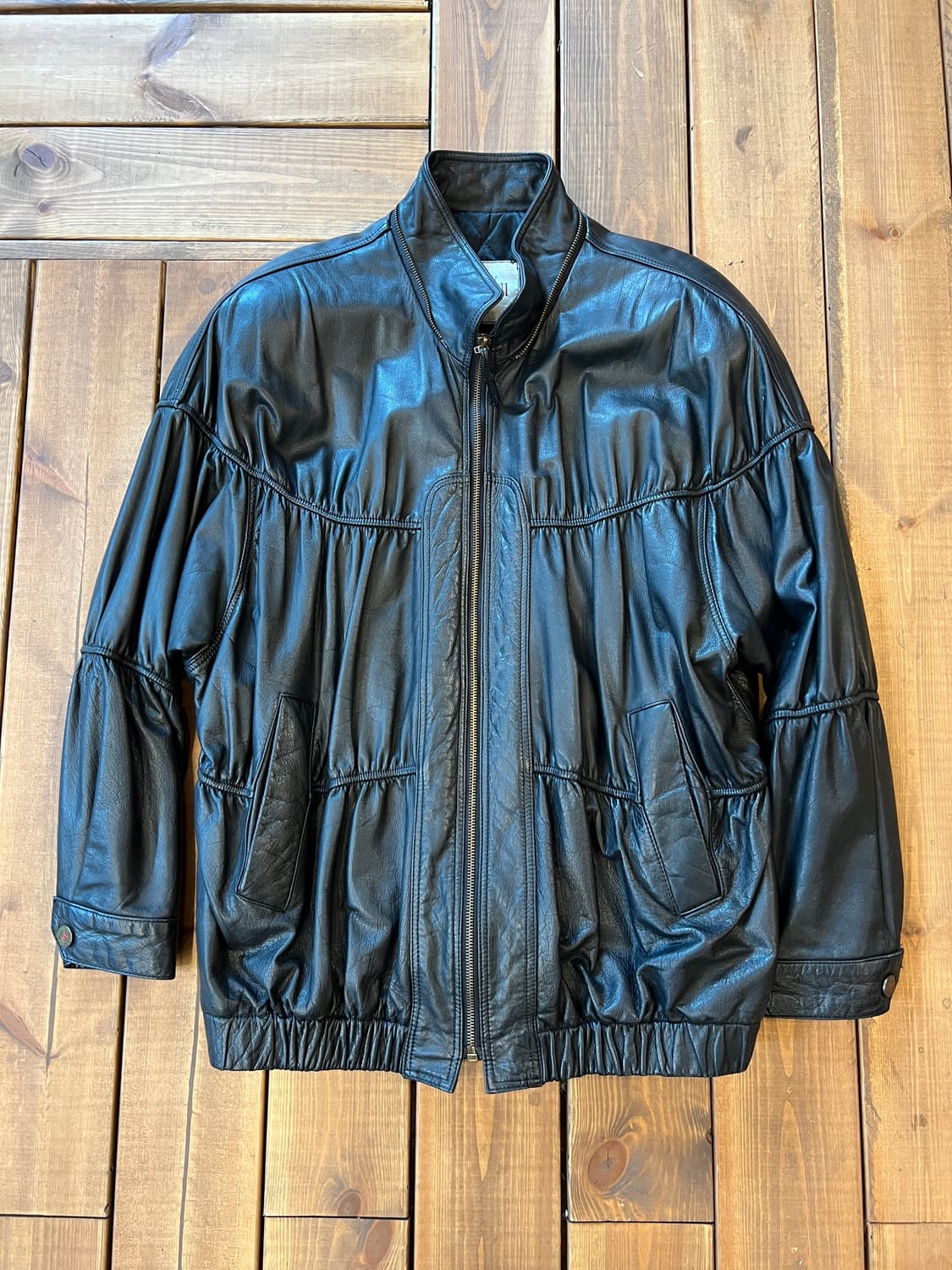 블랙 양가죽 셔링 자켓 상품이미지6