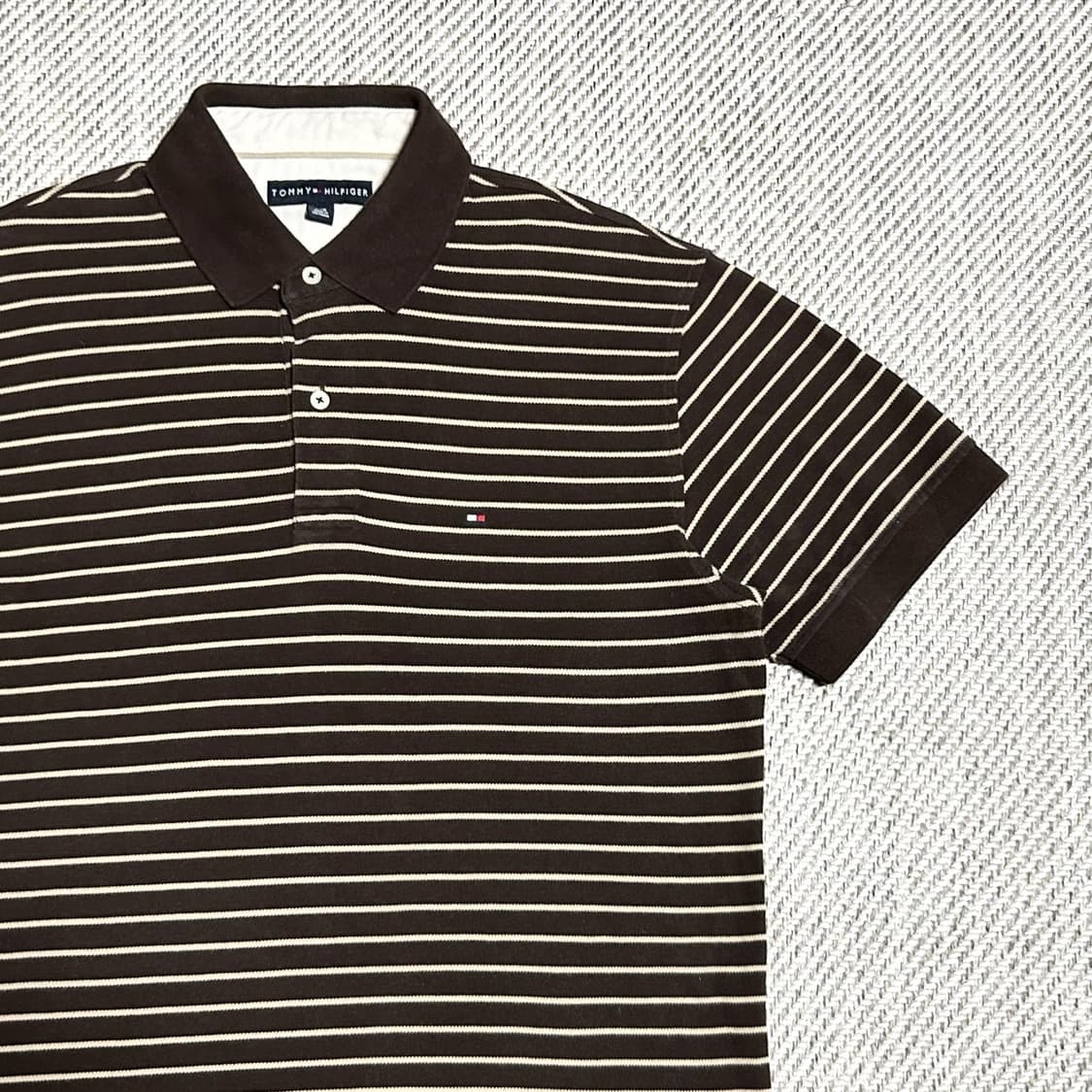 [XL] Tommy 타미힐피거 브라운 스트라이프 반팔 카라티 상품이미지2