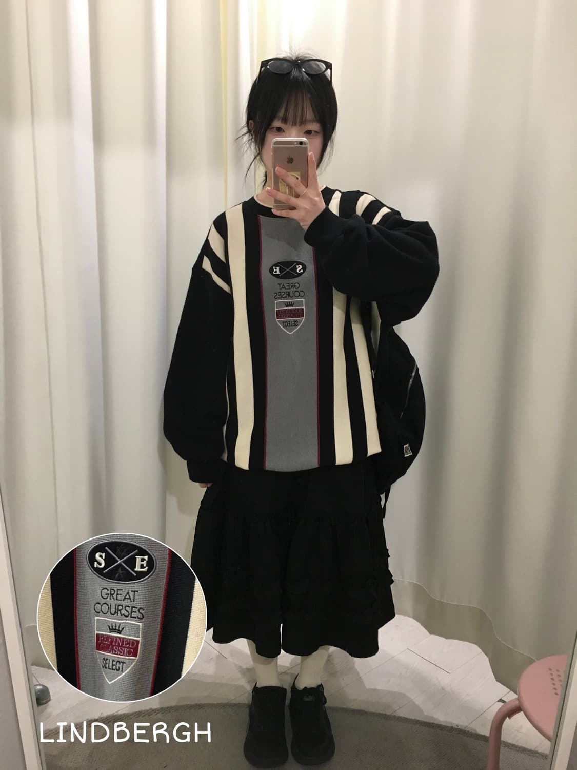 린드버그 스트라이프 기모 오버핏 니트 상품이미지1