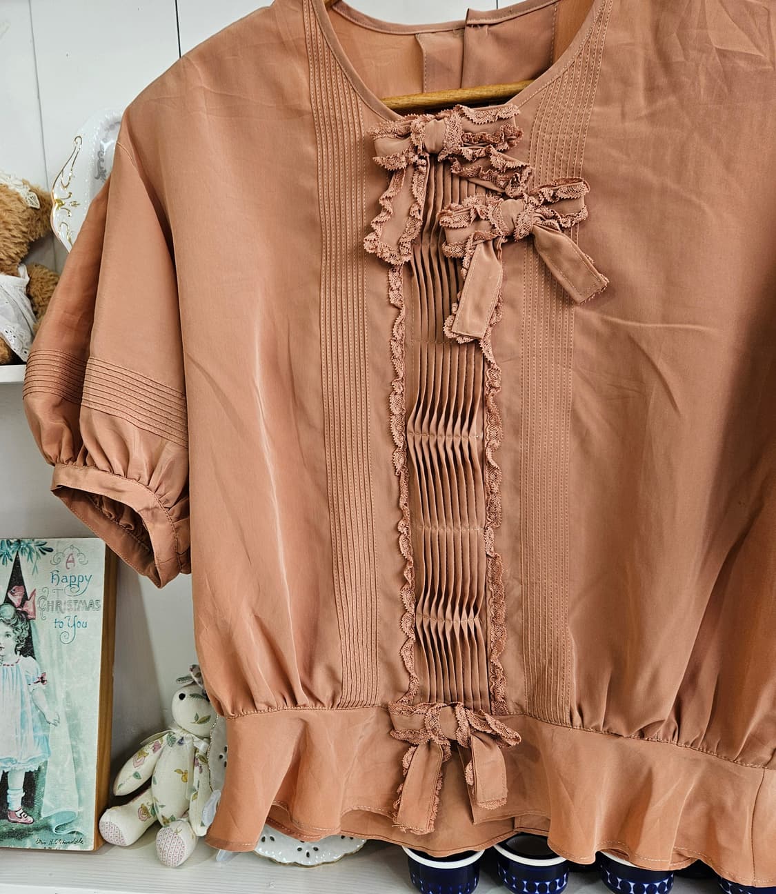 KETTY빈티지 코코아 핑크 프릴 블라우스 상품이미지3