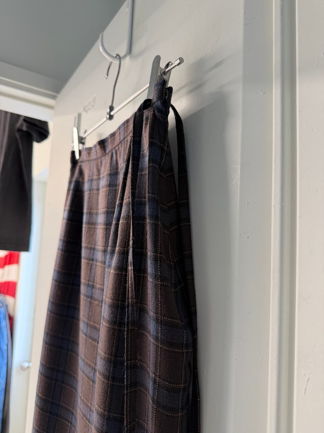 일본빈티지 브라운네이비 체크 울롱스커트 상품이미지5