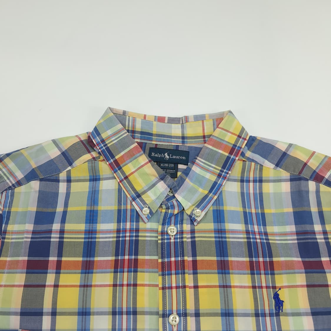 Co797W XL 폴로 랄프로렌 옐로우블루 매드라스 긴팔 셔츠 남방 상품이미지3