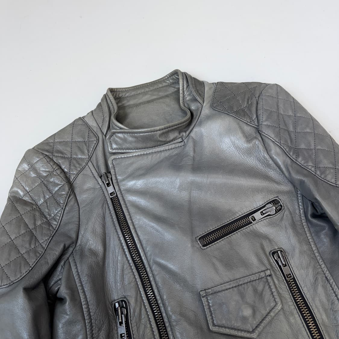 시스템 리얼레더 바이커 릭오웬스맛 사선 라이더 양가죽 램스킨 자켓 상품이미지7