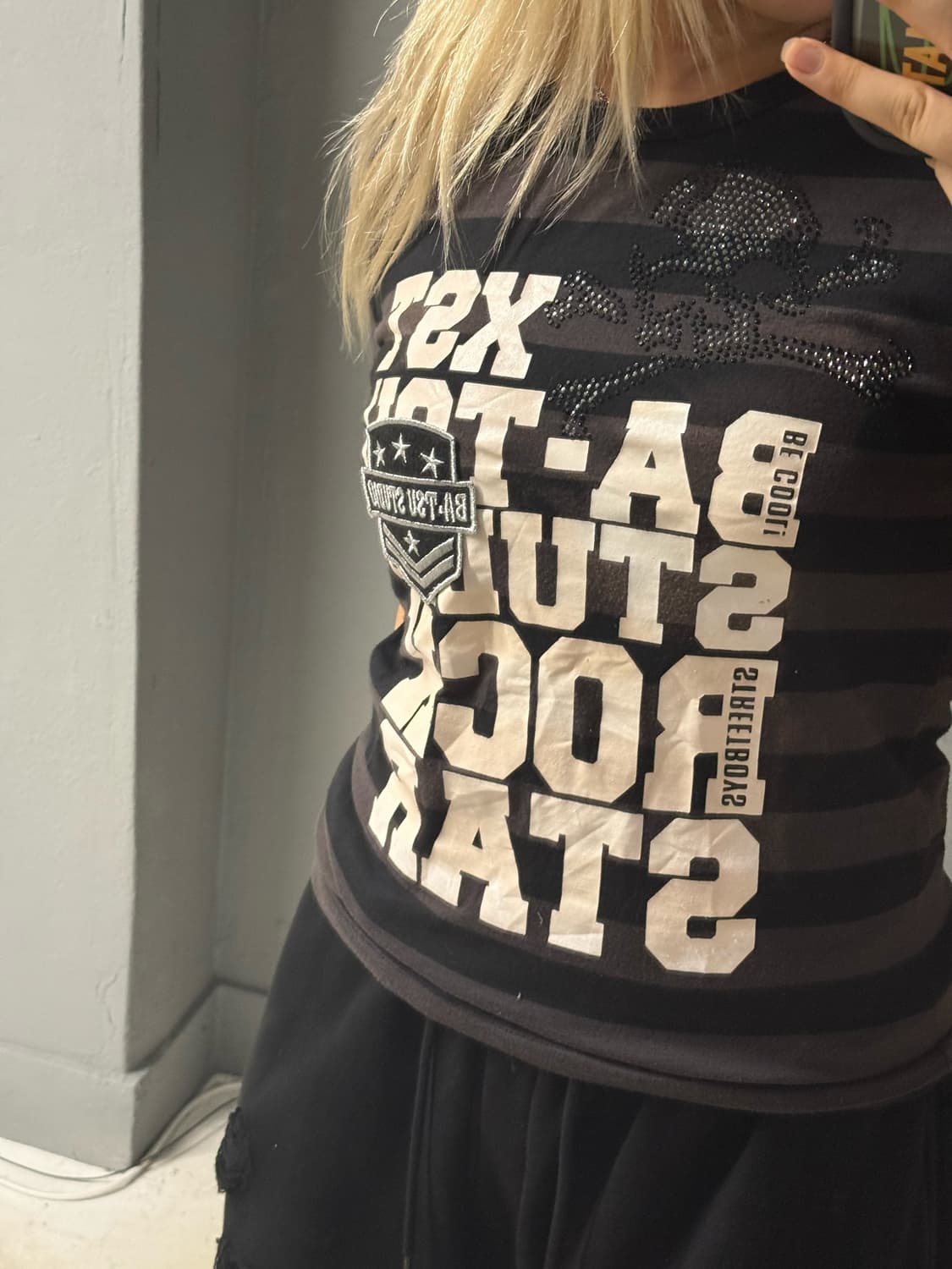lettering & skull point stripe top 상품이미지4