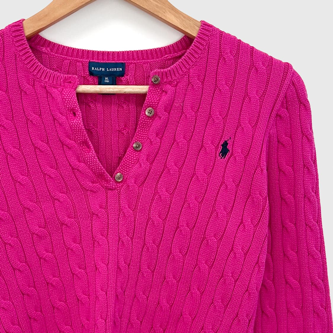 폴로 랄프로렌 여성 헨리넥 케이블 니트 꽈배기 스웨터 핑크 상품이미지2